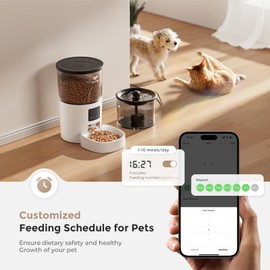 IMIPAW WiFi Automatic Cat Feeder and Water Dispenser, Timed Dry Food Dispenser APP Remote Control, Programmable Portions, Cat Fountains for Drinking with Filter, Small Pets (3L Combo)