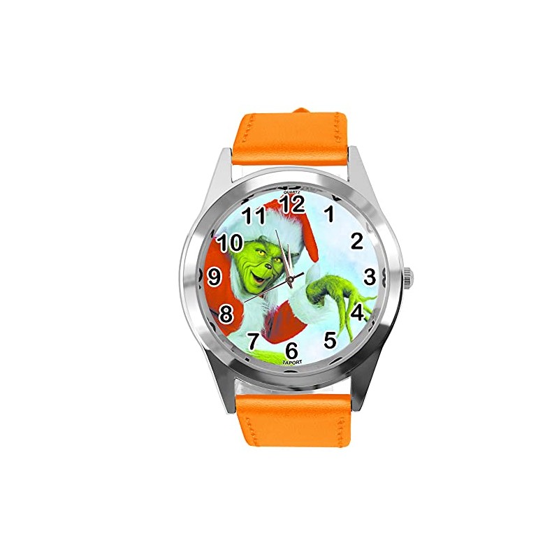 TAPORT® Orange Leather Round Quartz Watch for Christmas Fans E2