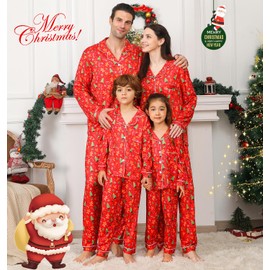 ANGELGGH Family Christmas PJs Matching Sets Long Sleeve Festival Party Pajamas Holiday Warm Sleepwear Couples Button Loungewear (Men, S, Red Gingerbread Man)