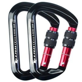 SEPEAK UIAA 30kN Locking Climbing Carabiner, Professional Heavy Duty Screwgate Clip for Outdoor Climbing, Mountaineering, Rappelling, Camping, Hiking, Swing,Keyring Large D Ring Hook/6744lb,2pc,Black