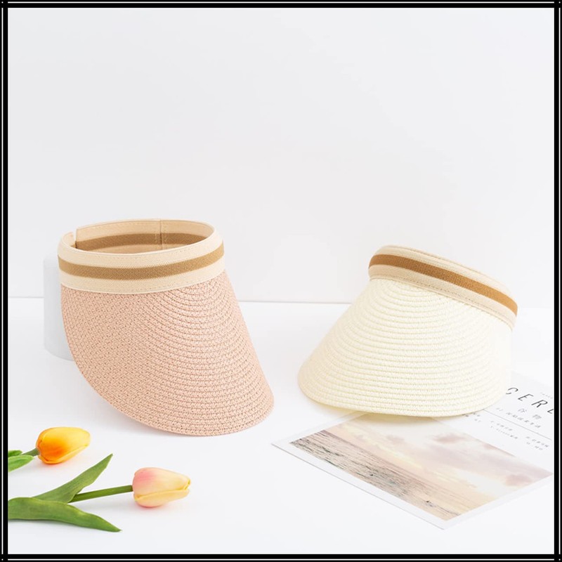 White Fang CA553 Women's Straw Sun Visor Hat Stylish Brim