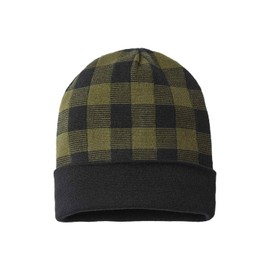 Plaid Knit with Cuff Beanie, Olive Green/Black, One Size, 1 Piece
