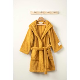 PandaHome Children's Bathrobe for Boys and Girls, 100% Cotton, Dressing Gown with Hood, Quick-Drying, Soft, Absorbent Bathrobes, 400 g/m², mustard yellow