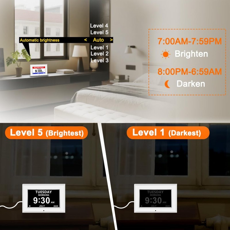 MYFMLI Digital Alarm Clock for Seniors - No-Abbreviation Date HD