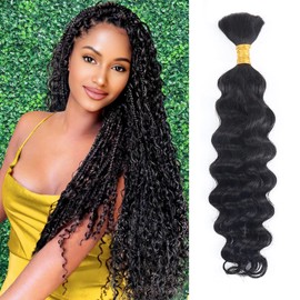 Human Braiding Hair for Boho Braids 50g Deep Wave Boho Hair for Braiding Knotless 12A Wet and Wavy Curly Bohemian Bulk 1 Bundle 100% Human Hair Extensions No Weft Natural Colour 16 Inch