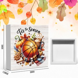 Tis the Season Fall Decorations for Home Fall Basketball Decor for Table Autumn Pumpkin Decorations for Kitchen Autumn Thanksgiving Decor 5 x 5 inches (Tub 2203)