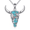 LWQQWL Cow Skull Necklace for Women 925 Sterling Silver Turquoise