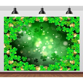 CORFOTO 10x8ft Happy St. Patrick's Day Backdrop Frame with Shamrock Irish Clover Gold Coins St Patrick Background for Saint Patrick's Day Party Decorations Ireland Good Lucky Photo Booth Props