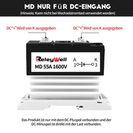 Solar Diodes, Rectifier, Schottky Diodes, 12V Blocking Diodes, Unidirectional Reverse Diodes for Photovoltaics, Solar and Automotive Panels 12V 24V 48V (MD 55A-1600V)