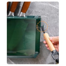 Kitchen Knife Holder, Multi Slot Knife Organizer Plastic Wall Mount Knife Storage Organizer with Water Tray Easy to Use Kitchen Drawer Knife Organizer for Kitchen Storage (Green)