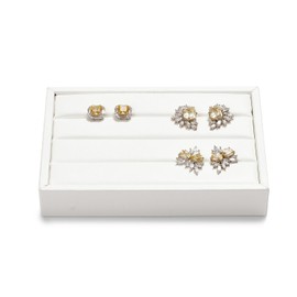 Woodten PU Leather 3-Slots Small Jewelry Ring Organizer Display Tray Showcase Small Jewelry Display Organizer Tray for Rings(M,White)