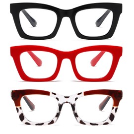Hubeye 3 Pack Oprah Style Reading Glasses for Women Men Blue Light Blocking Computer Square Readers with Spring Hinge +1.75