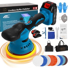 BOKA BAY Cordless Car Buffer Polisher Kit 6 Inch with 21V 2x2000mAh & 9 Pcs Attachments, Car Polisher with 8 Variable Speed 2800-5500RPM, Orbital Polisher for Detailing, Sanding, Scratch Removing