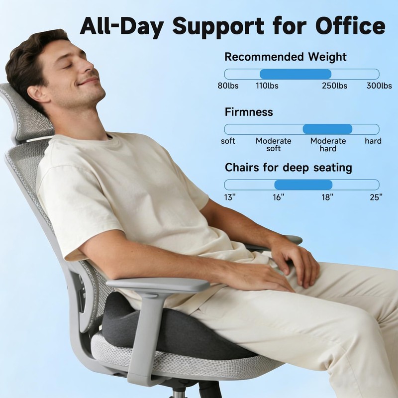 Office Chair Cushion Tailbone Pressure Relief Long Sitting Comfort Large
