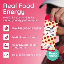 Lecka Energy Gel, 12 Gels | for Endurance Exercise, Made with Real Fruits and Basil Seeds, Provides Natural Energy and Electrolytes (Passion Fruit 2)