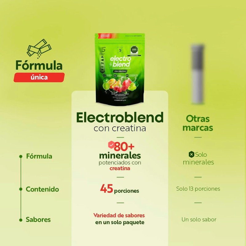 B Life Electrolitos con Creatina con 45 Sobres 5 Sabores
