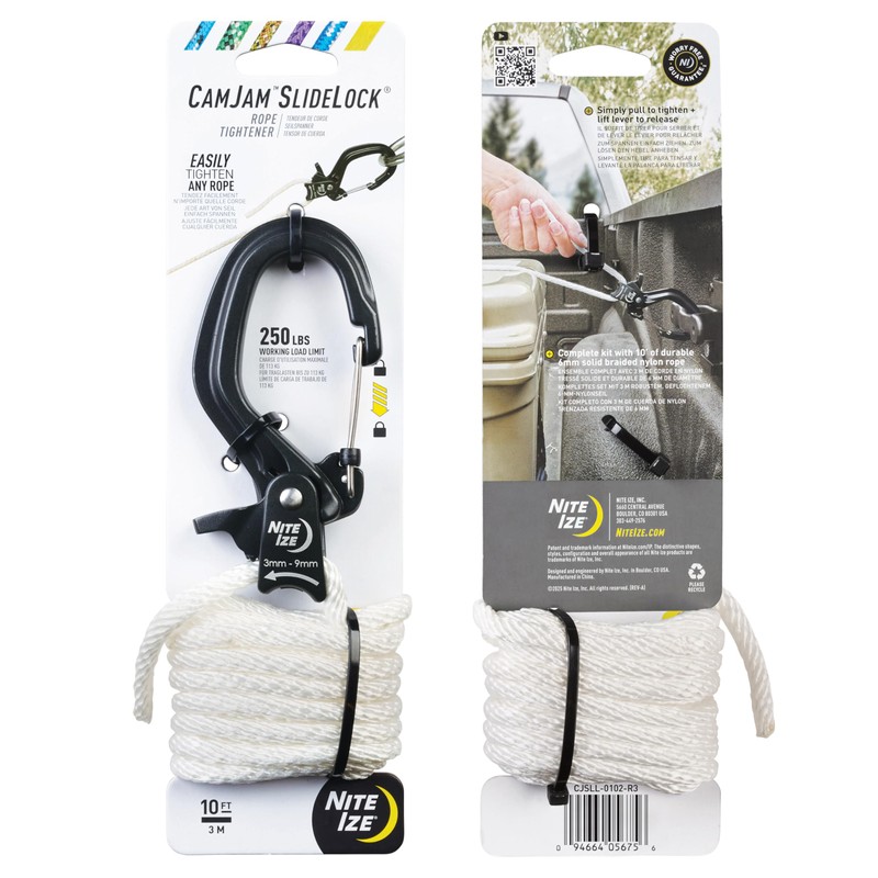 Nite Ize CamJam SlideLock Rope Tightener & 10 ft Nylon
