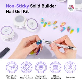 SAVILAND Solid Builder Nail Gel Set: Non-Sticky 4 Color Clear Nude White Pink 3D Nail Gels for Extension Reinforcement Long-lasting Sculpting Gel for Nails Art Starter Kit DIY Home