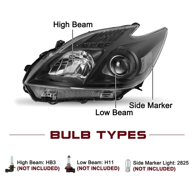 JSBOYAT Halogen Headlight Replacement for 2012-2015 Toyota Prius, OE Style