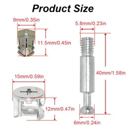 20Pcs 3 in 1 Furniture Connection Kit, Eccentric Cam Lock Ø15mm and M6x40mm Dowel Screws, Pre-Inserted Ø11.5mm Plastic Nut, for Splicing Assembly of Wardrobe Fitting Splicing Locking Connecting
