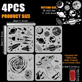 FINGERINSPIRE 4 Pcs Rocket Painting Stencil 30x30cm Reusable Outer Space Planet Pattern Drawing Template DIY Galaxy Black Hole UFO Decoration Stencil for Painting on Wood Wall Fabric Furniture