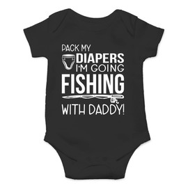 AW Fashions Pack My Diapers, I'm Going Fishing With Daddy Baby Bodysuit Newborn Boy Outfits Cute Romper (12 Months, Black)