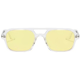 JCTAIFOO Vintage 70s Square Sunglasses for Men Women Trendy Retro Rectangle Small Shades Cool Cute Fashion Glasses, Transparent-silver/yellow