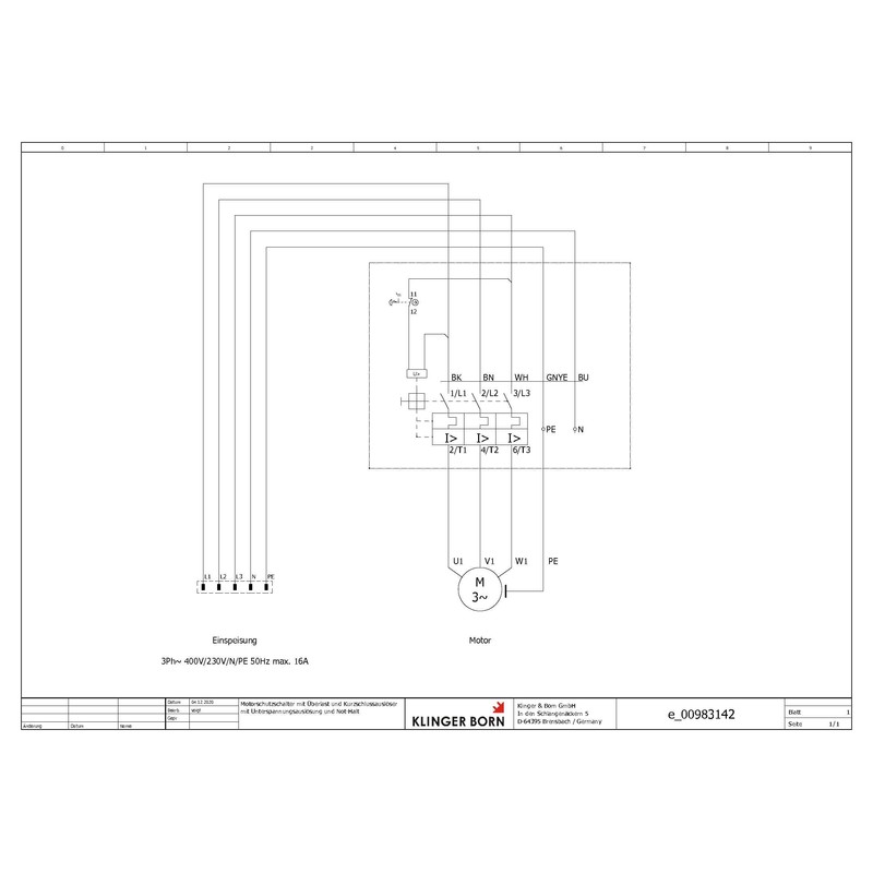 Motor protection switch 0.10-0.16A in housing, 3Ph, with emergency stop