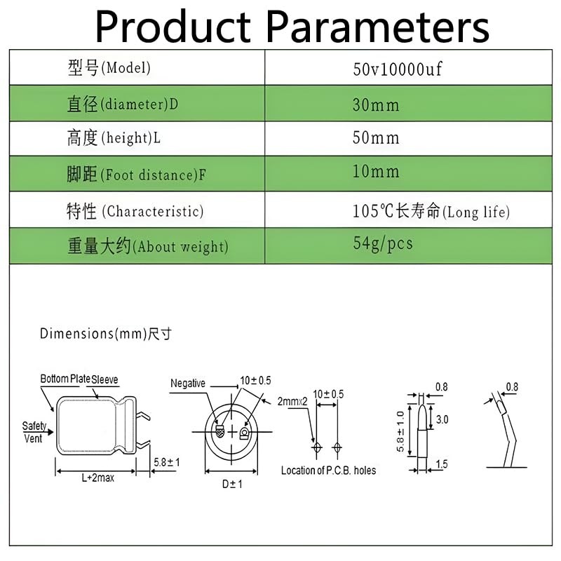 2 Pieces 50V 10000UF 2-pin soldered snap-in Terminal electrolytic capacitors
