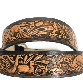 Duck Design Handmade Mens Leather Belt Western Work Casual Belt 1.5" Wide Cocoa (38)