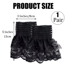 MIUPOO Detachable Fake Sleeve,Floral Layered Cuff,Elastic Fingerless Hand Sleeve Ruffled Floral Short Lace Gloves for Party Prom Masquerade,Wrist Warmers,Black