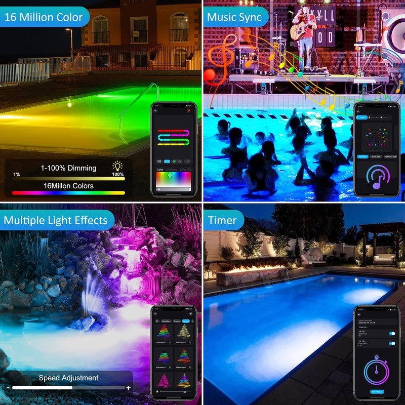 T-SUN Colored Pond Lights Bright LED Underwater Light with APP