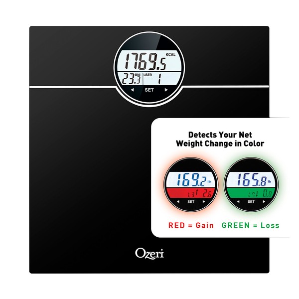 Ozeri WeightMaster (440 lbs / 200 kg) Bath Scale with BMI, BMR and 50 Gram Weight Change Detection, Black