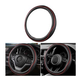 CGEAMDY Car Steering Wheel Cover, Breathable Universal Steering Wheel Cover, Sport Non-Slip Universal 38 cm Steering Wheel Cover, Steering Wheel Cover (Black and Red)