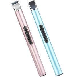 Encendedor eléctrico de vela, paquete de 2 unidades USB, recargable, arco de plasma, resistente al viento, portátil, sin llama, sin combustible, triple seguridad, perfecto para cocina, camping, Navidad, dorado y azul