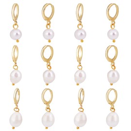 PH PandaHall 12Pcs Natural Pearl Earrings with 18k Gold Small Hoop 3 Styles Pearl Drop Dangle Earrings Gold Hoop Earrings Dangle Small Hoop Earrings for Women