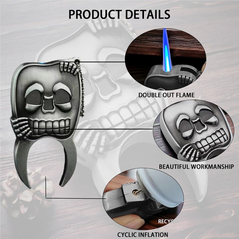 SMTSEC Creative Skull Lighter, Torch Lighters, Cool Windproof Lighter, Funny