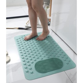 Shower Mat Non Slip Anti Mould | 70x36cm Non Slip Bath Mats for Inside Bath, Strong Suction Cups & Comfort Foot Massage Area Soft Touch Bath Mats for Bathroom, Shower, Bathtub, Kitchen Mat (Green)