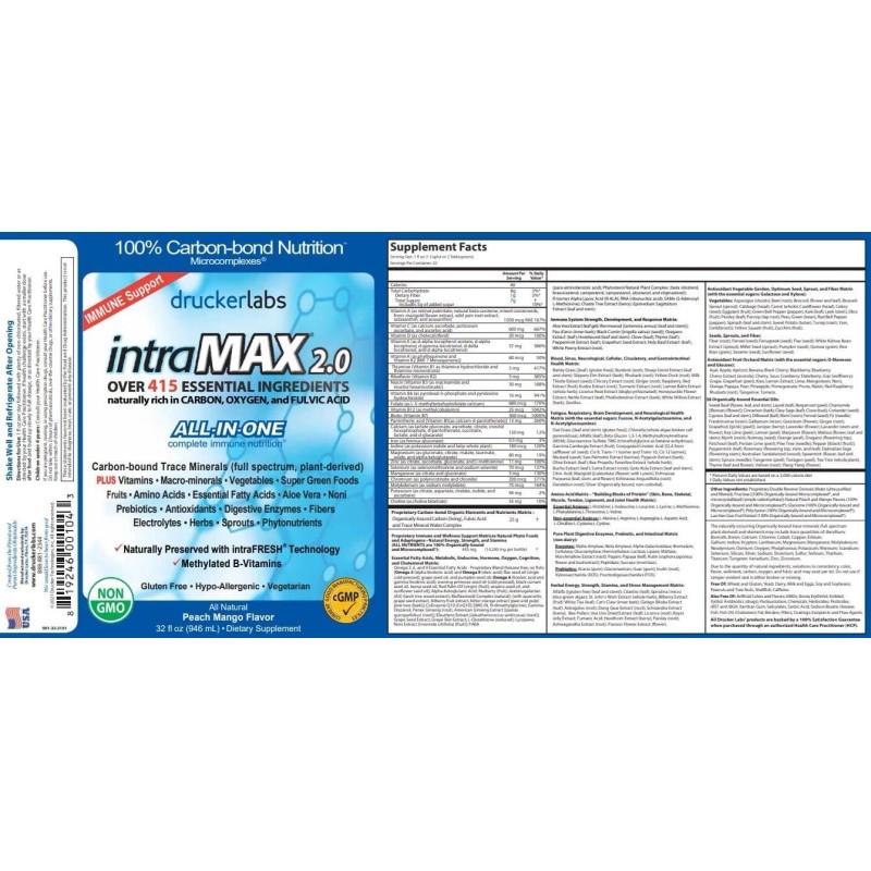 Drucker Labs IntraMAX Organic Liquid Multivitamin Natural Peach Mango Flavor