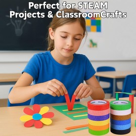 12 Rolls Bulk Colored Masking Tape Set for Kids-Rainbow Colors 1 inch x 1080ft (360yards) Decorative Painters Tape for DIY Labeling, School Classroom Projects, Colorful Paper Decoration Arts Crafts