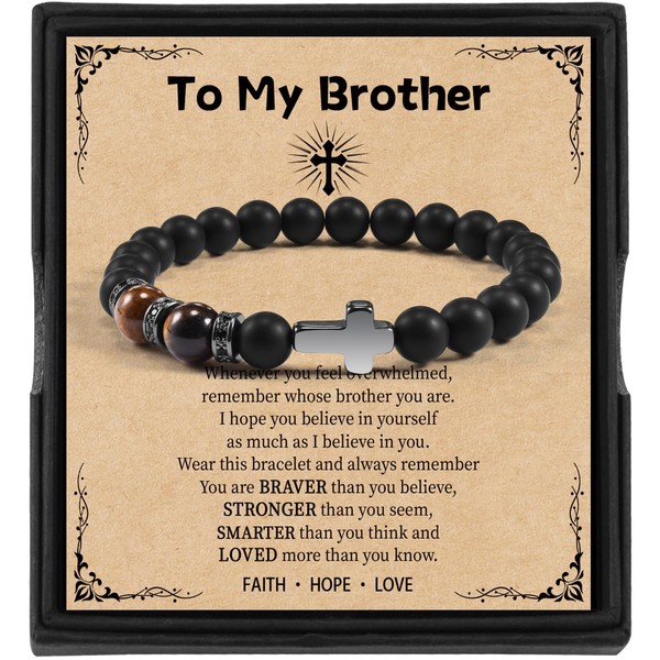 VGWON Men's Cross Natural Stone Bracelet - Gifts for Him