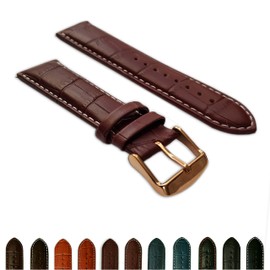 22mm Burgandy & White Genuine Leather Mock Croc Watch Strap Band Mens Crocodile Padded Rose Gold Buckle