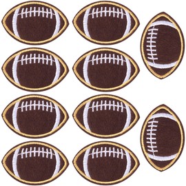 PAGOW 10pcs Football Iron on Patches, Dark Brown Bumble Iron Sew on Embroidered Applique Decoration, Sewing Football Patches for Hats Clothes Bags Jackets Jeans DIY Patches (2.2x1.4 inch)