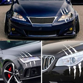 Car Stickers Reflective Monster Claw Scratch Marks Headlight Bumper Sticker Waterproof Decal (White)