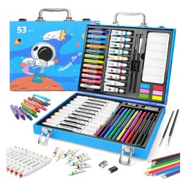 Set de Acuarelas y Acrílicas Lonk 53 Piezas con Marcadores, Pasteles, Lápices y Estuche Metálico