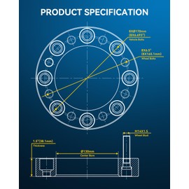 PHILTOP 8x170 to 8x6.5 Wheel Spacers, 1.5" Thread Pitch M14x1.5 Hub Bore 130mm Wheel Adapters for Excursion, F250 Super Duty, F350 Super Duty, Change Bolts Pattern Black 4pcs
