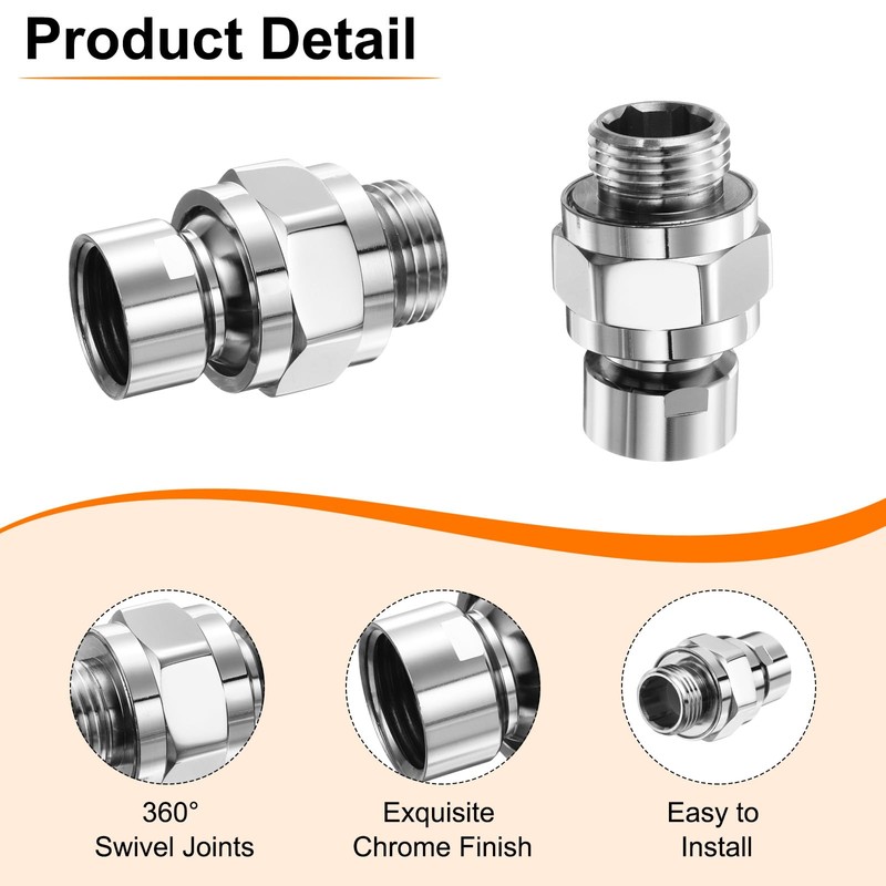 uxcell 2 Pcs Shower Head Swivel Adapter Solid Brass Adjustable