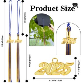2025 Tassel Graduation, 2 PCS Blue and Gold Graduation Tassel 2025, Graduations Cap Tassels with 2025 Gold Charm for Graduate Cap Tassels Charm for Graduate Hat Decorations Ceremonies Accessories