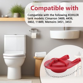 3.5 inch Red Silicone Toilet Flapper Replacement for Kohler GP1039444 with Stainless Chain for One-Piece Toilets, 1 Pack