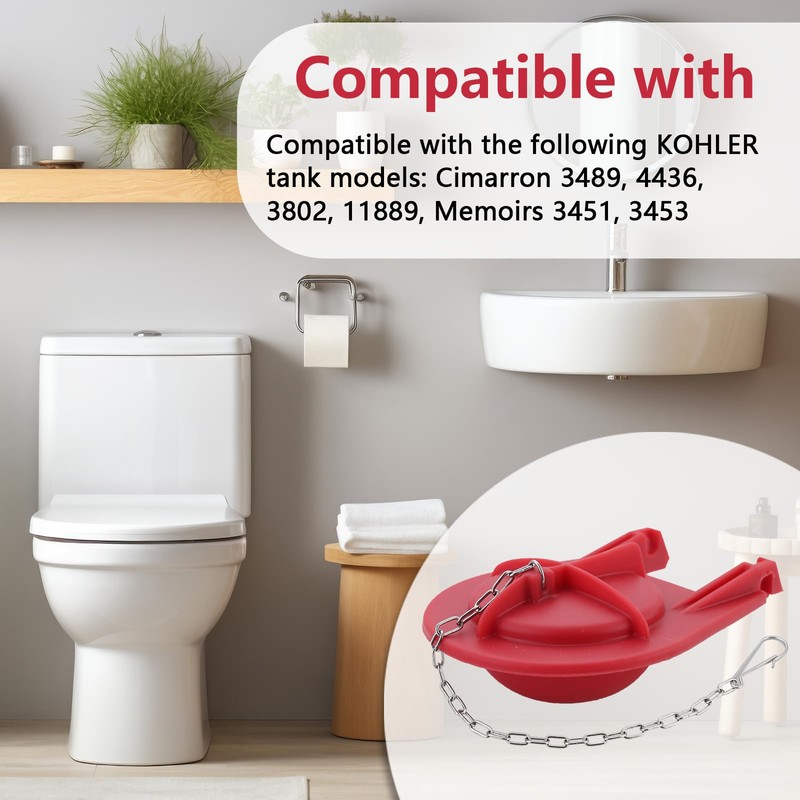 3.5 inch Red Silicone Toilet Flapper Replacement for Kohler GP1039444